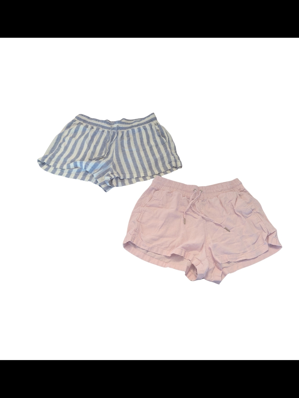 EUC Gap Womens Large Linen Blend Drawstring Shorts Bundle Purple Blue Stripe